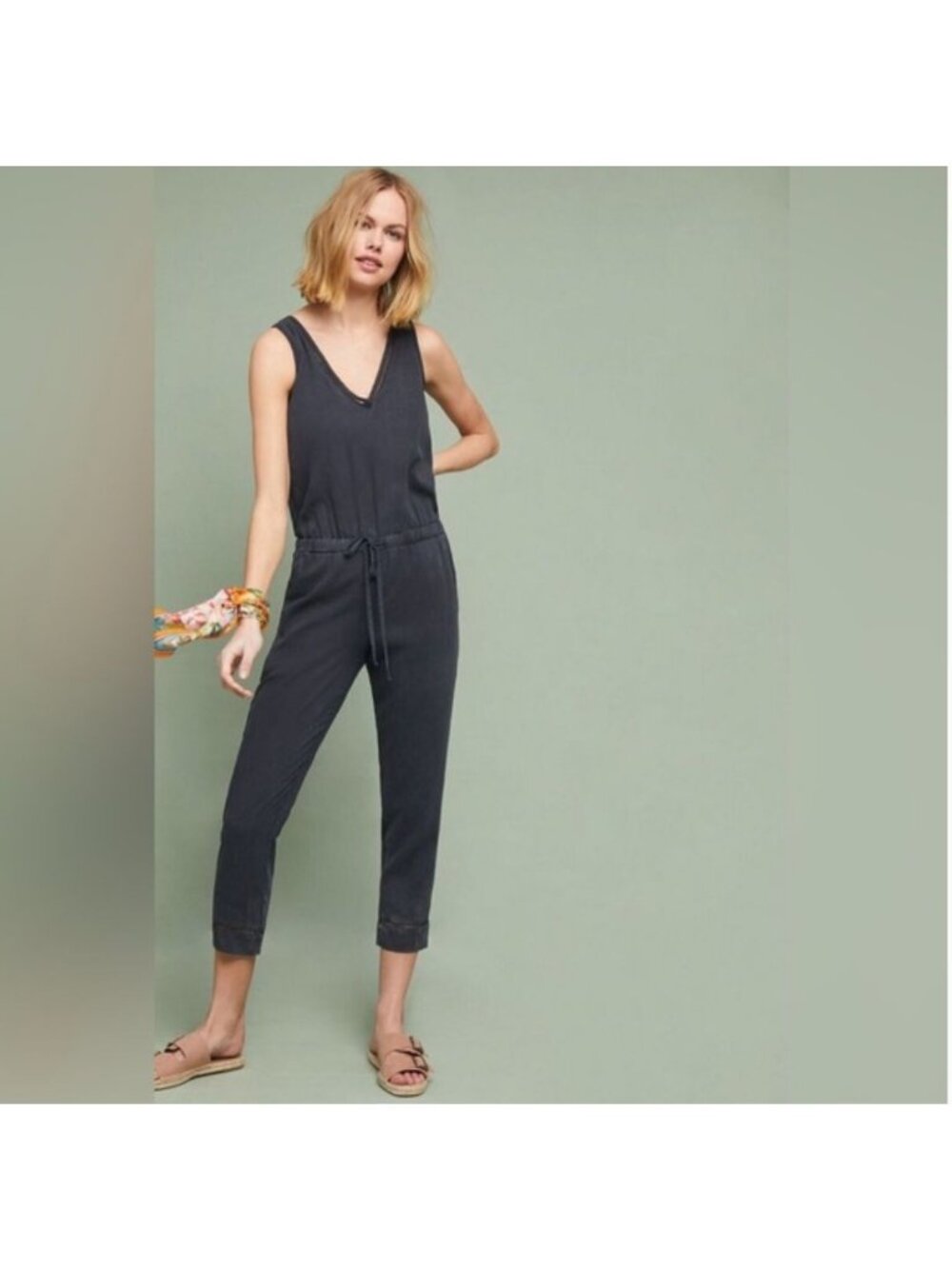 Anthropologie Cloth & Stone Grey Sleeveless Straight Leg Jumpsuit Size XS‎